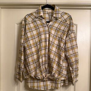 Easel Yellow and White Plaid Shirt, Bubble Front